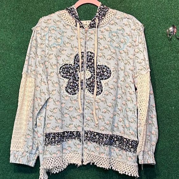 POL Floral Patchwork Zip Up Long Sleeve Jacket